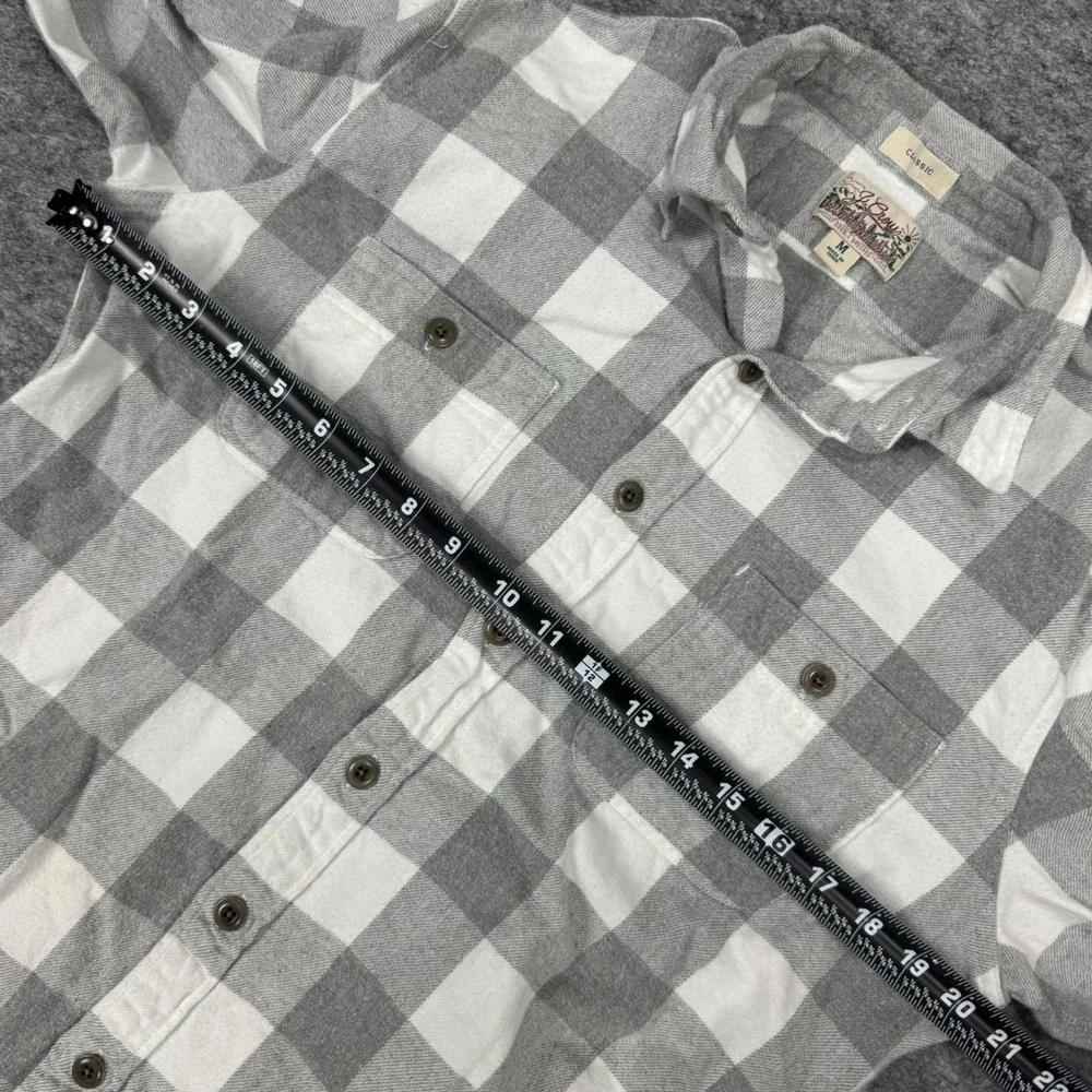 J Crew Classic Fit Double Brushed Flannel Shirt‎ Plaid Grey White Size Medium